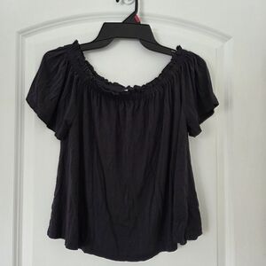 Black Ruffled Off-Shoulder Crop Blouse
